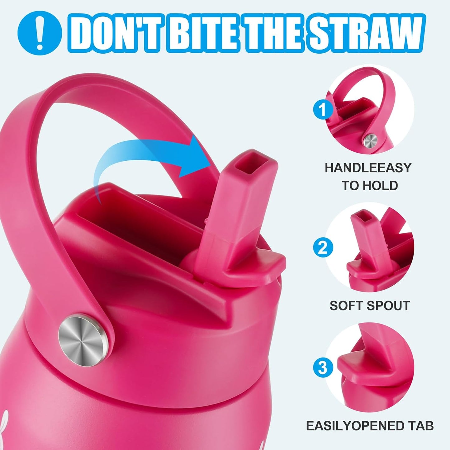 OLDLEY kids Water Bottle - 18oz Insulated Stainless Steel - Wide Straw Lid, Non Spill, Leakproof, Kids Water Bottle for School,Pink Bunny