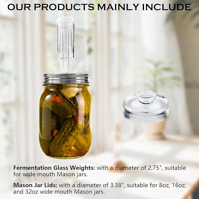 Artcome 28 Pcs Fermentation Kit-5 Stainless Steel Fermentation Lids, 5 Glass Weights, 5 Airlocks, 6 Silicone Rings, 6 Silicone Grommet, 1 Silicone Tong for Wide Mouth Mason Jar(Jars Not Included)