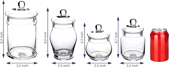 MyGift Small Decorative Glass Apothecary Candy Jars, Small Storage Canisters with Lids, Set of 4