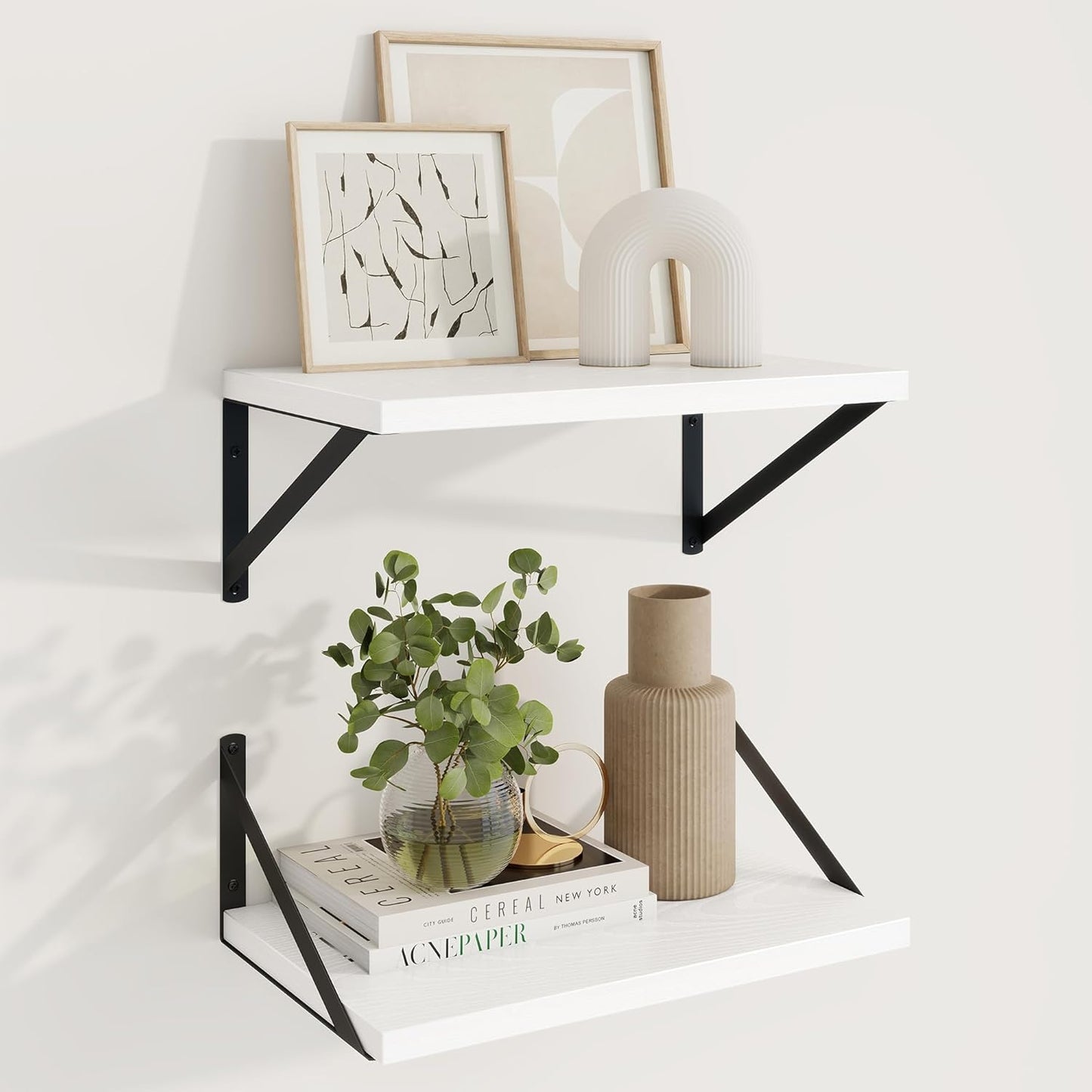 Axeman White Floating Shelves for Wall - 10 Inch Deep Floating Shelves Set of 2-16 Inch Wide x 10 Inch Deep White Wall Shelves for Living Room Bathroom Bedroom