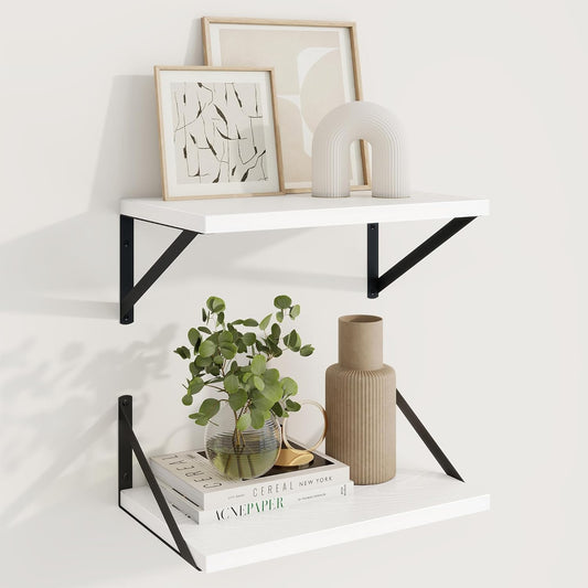 Axeman White Floating Shelves for Wall - 10 Inch Deep Floating Shelves Set of 2-16 Inch Wide x 10 Inch Deep White Wall Shelves for Living Room Bathroom Bedroom