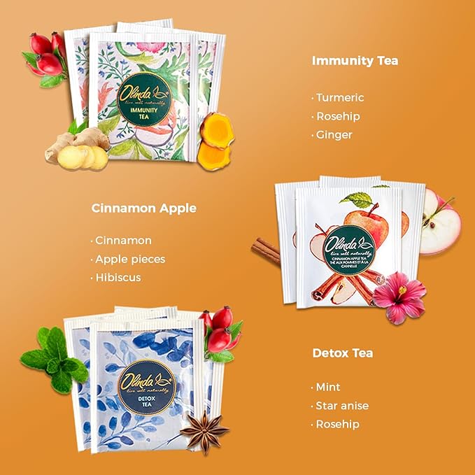 Olinda Health & Vitality Tea Gift Box Tea Samplers Organic Tea Bags Low Caffeine Detox Energy Tea Natural Herbal Gift Set Premium 9 Variety Pack Individually Wrapped 45 Tea Bags 1 Tea Box Tea Gifts for Women