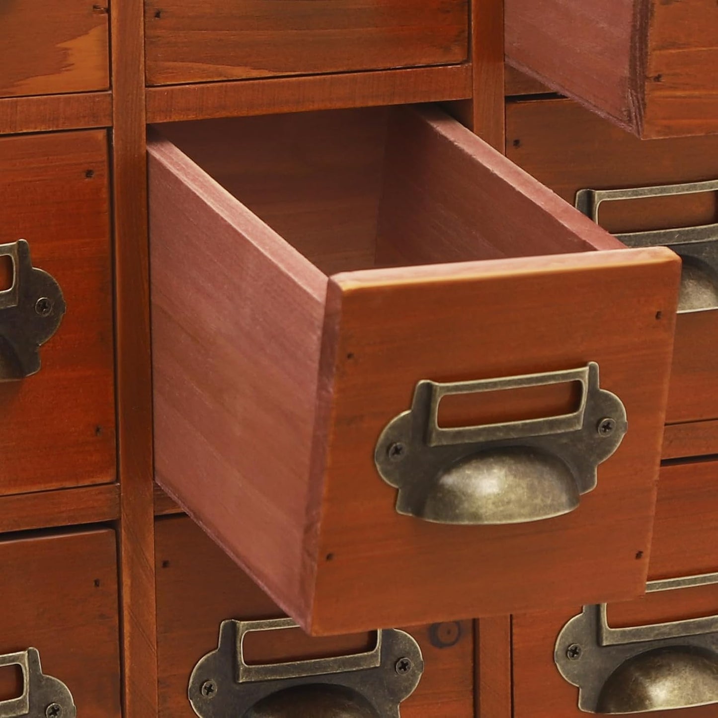 3-Tier Storage Cabinet, 12-Drawer Wooden Organizer with Metal Handles, Wooden Medicine Cabinet, Vintage Brown Solid Wood & Alloy Desktop Storage Shelf for Households, Offices (Brown)