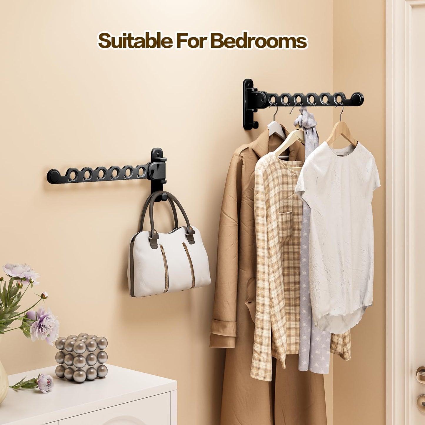 Wall Mounted Clothes Drying Rack, Laundry Clothes Hanger Rack Wall Mounted, Foldable Wall Clothes Rack for Laundry Room, Space Saving Closet Storage Organizer Clothes Hanger Indoor, 2pcs(Black)