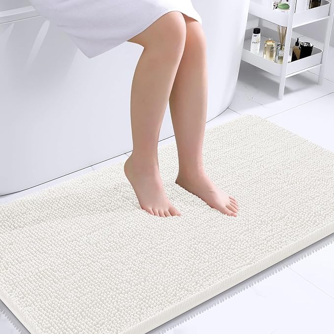 OLANLY Bathroom Rugs 44x24, Extra Soft Absorbent Chenille Bath Rugs, Rubber Backing Quick Dry, Machine Washable Bath Mats for Bathroom Floor, Tub and Shower, Home Decor Accessories, Ivory