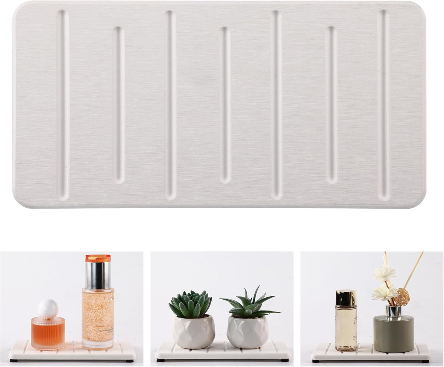 2PCS Water Absorbing Stone Tray for Cosmetics & Hand Soap & Houseplants, 7.87" * 3.94"Diatomite Coaster, Ultra-Absorbent Sink Tray | Fast-Drying Bathroom & Kitchen Organizer