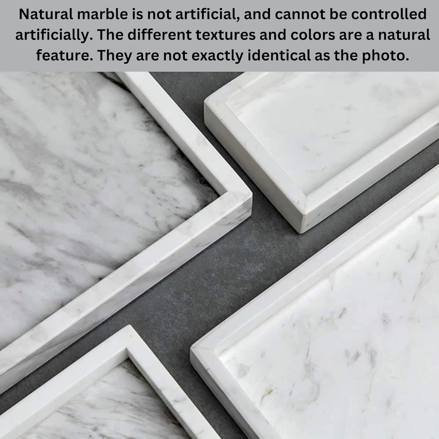 Natural White Marble Tray for Bathroom | Kitchen | Vanity | Desktop, Stone Organizer for Coffee Table, Dresser, Nightstand, Candles, Soap, Towel, Plant, Jewelry (10" x 6"), Rectangular