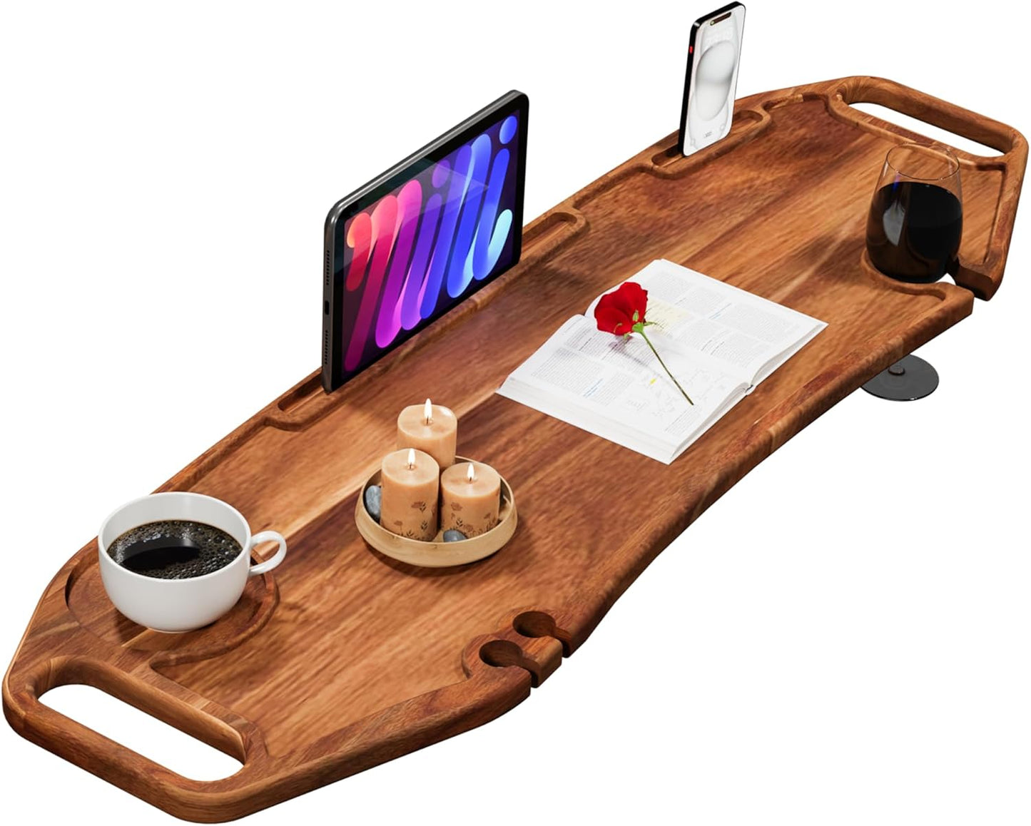 Lush & Style Premium Bathtub Tray Large & Thick 35” x 10``, Acacia Wood Luxury, Waterproof, Non-Toxic, Adjustable Legs, No Tools Required,Caddy Tray, Luxury Bath Accessories