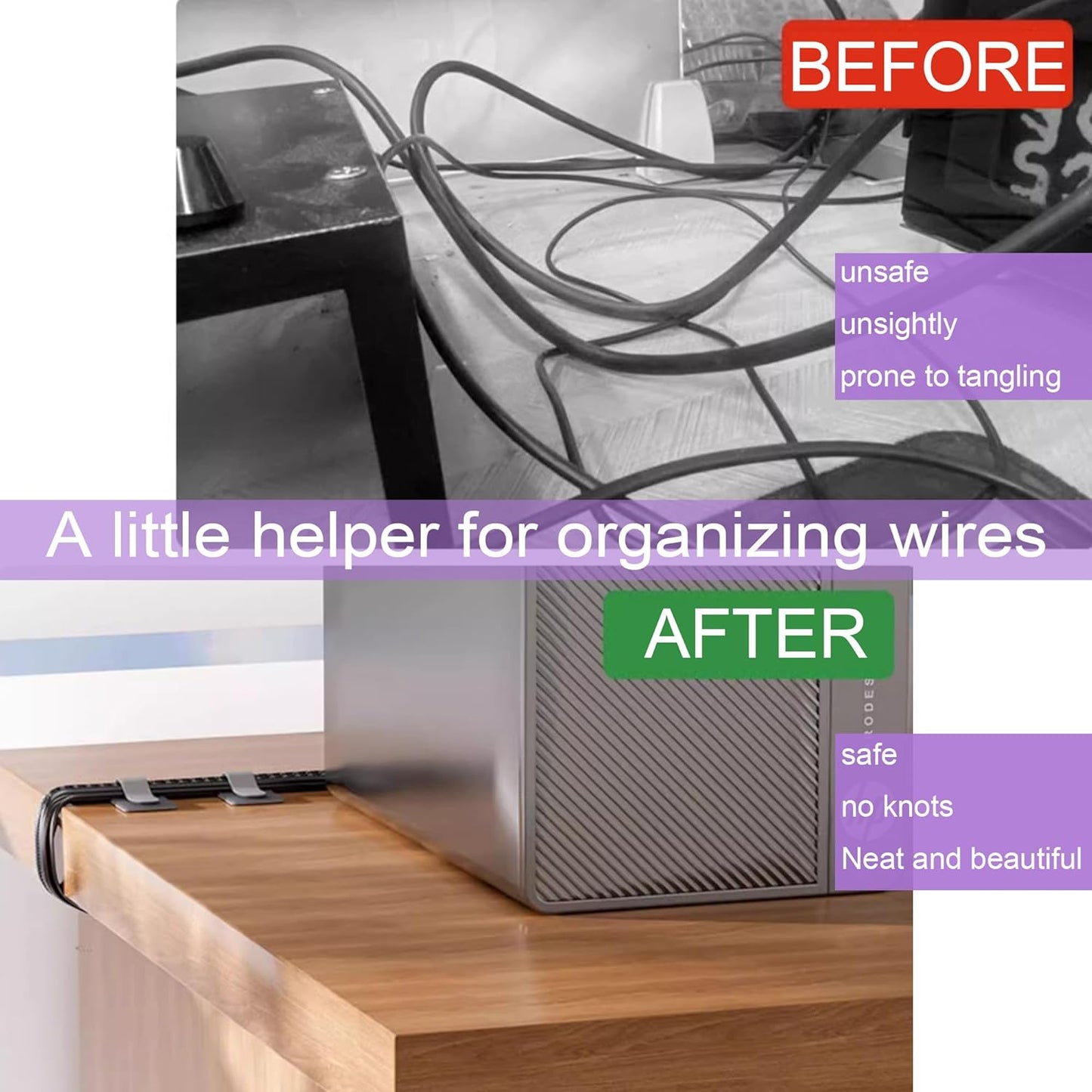 Management Kit Adhesive Hook Loop Straps, Reusable Cable Ties, Cord Org 40 pcs - for Desk/UnderDesk, Home Office, InWall, Kitchen - Wire Clips for Cords,Electronics,Appliances,PC w/100 pcs Cable Tie