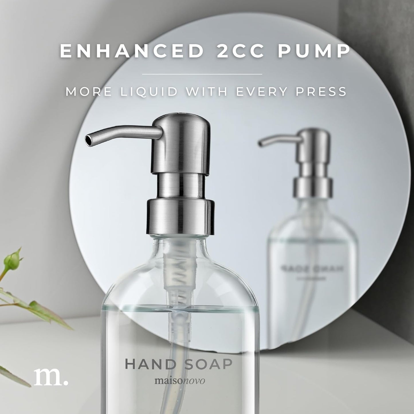 MaisoNovo Soap Dispenser 1-Piece Set | 16.9oz Clear Bottles with Silver Stainless Steel Pump