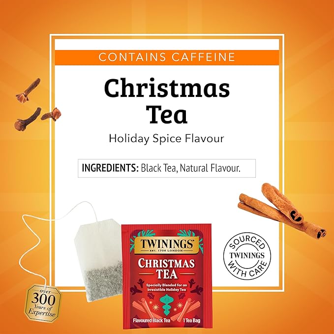 Twinings Christmas Black Tea Individually Wrapped Bags, 20 Count (Pack of 2), Aromatic Cinnamon & Clove, Caffeinated, Enjoy Hot or Iced, 20 Teabags