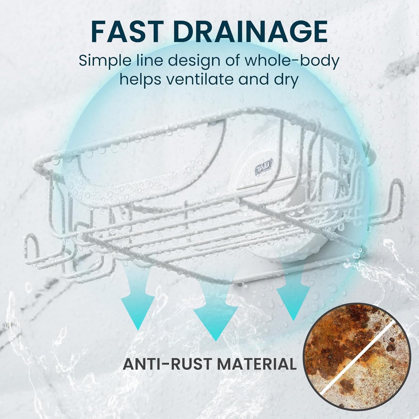 TAILI Soap Bar Holder Dish with Hooks, Shower Soap Tray Saver Suction Cup with Razor Holder for Wall, Rustproof Stainless Steel Bath Shampoo Caddy for Bathroom Accessories Organizer,Sink,White