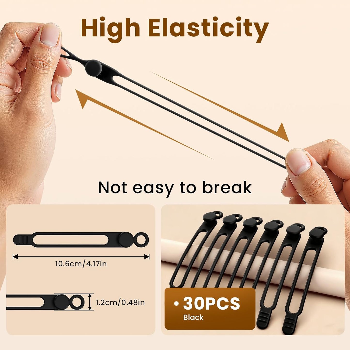 30 Pcs Silicone Data Cable Organizer, Reusable Cable Ties Wire Organizers for Office, Multipurpose Elastic Cord Wraps Cable Management for Charging Cord,Appliances,Home,Office,Kitchen,School,Travel