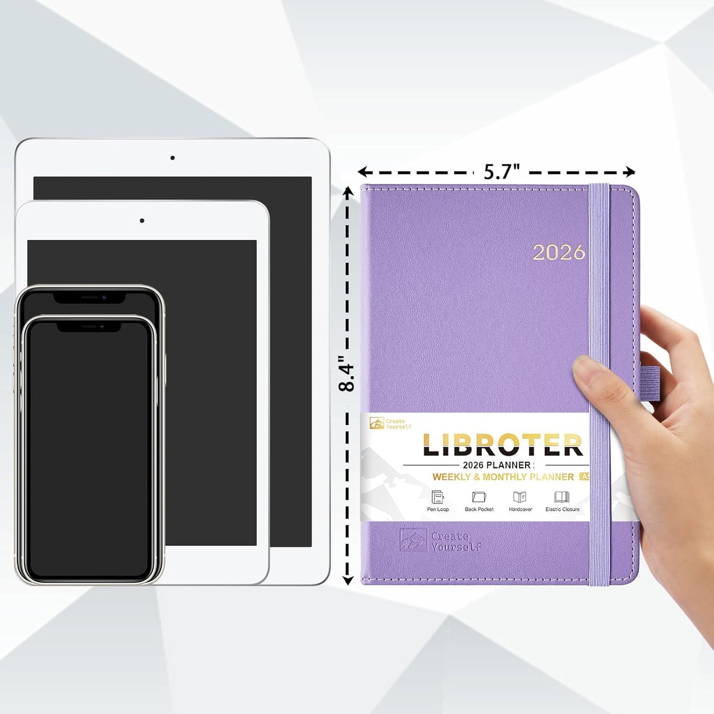 2026 Planner - Planner 2026, 2026 Weekly Monthly Planner, Jan.2026 - Dec.2026, 5.7'' x 8.4'', Thick Paper, Leather Cover, Pen Holder, Back Pocket, Bookmarks, Perfect Daily Organizer - Purple