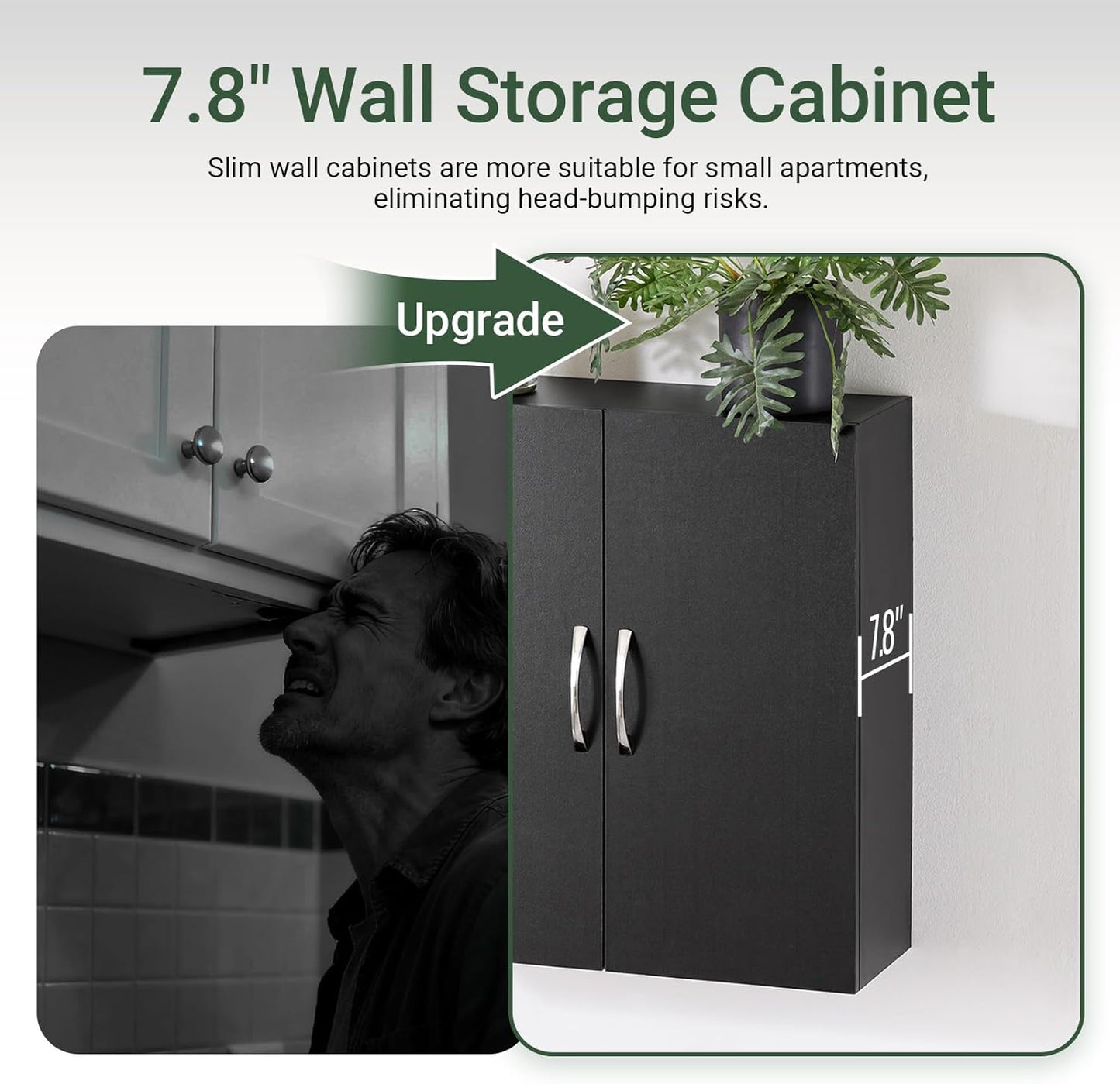 SoBuy Black Bathroom Wall Cabinet, Over The Toilet Storage Cabinet, Small Wall Mounted Medicine Cabinet with Adjustable Shelf, Narrow Floating Cabinet for Laundry Room Kitchen Entryway, BZR200-T-SCH