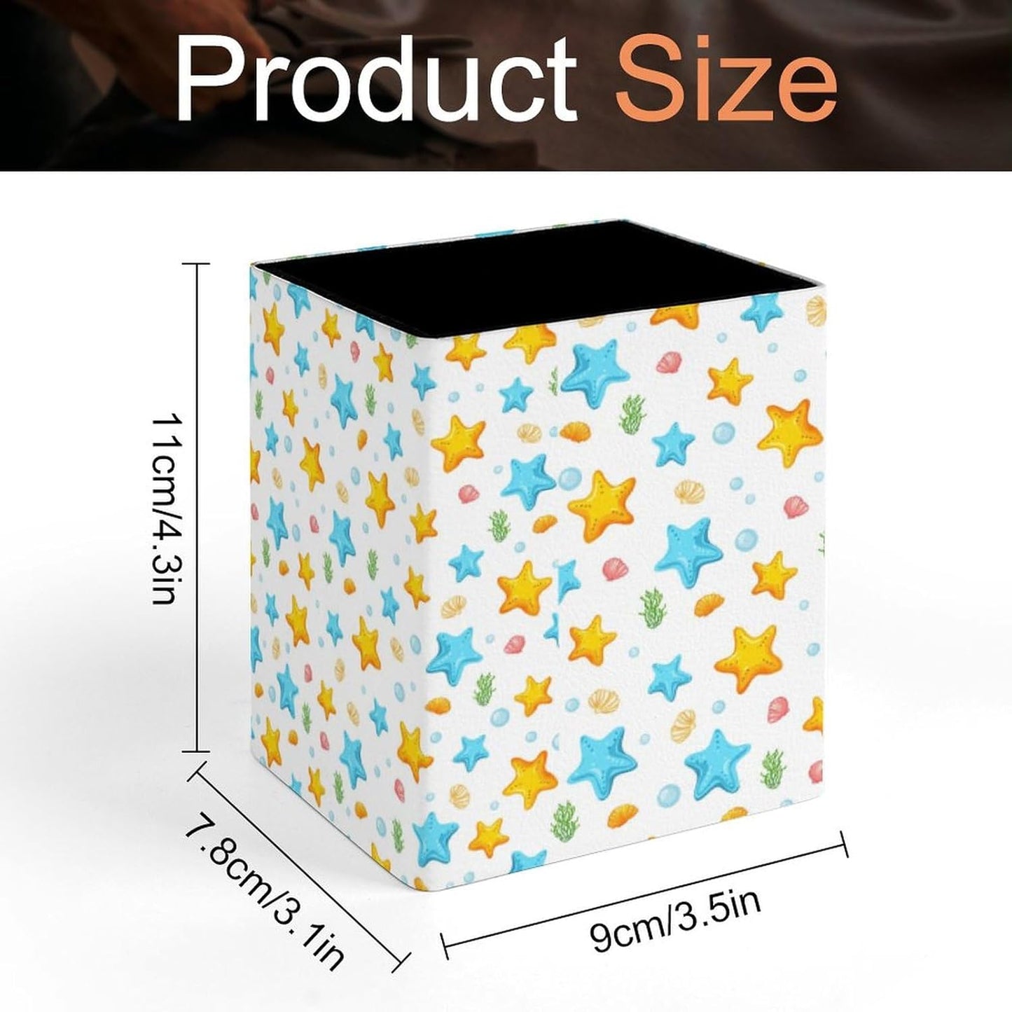 Square Pen Holder & Pencil Organizer for Desk - Office Storage Organizer, Markers/Makeup Brushes/Scissors Holder, Compact Desk Decor Accessories for Home Classroom School(Starfish)