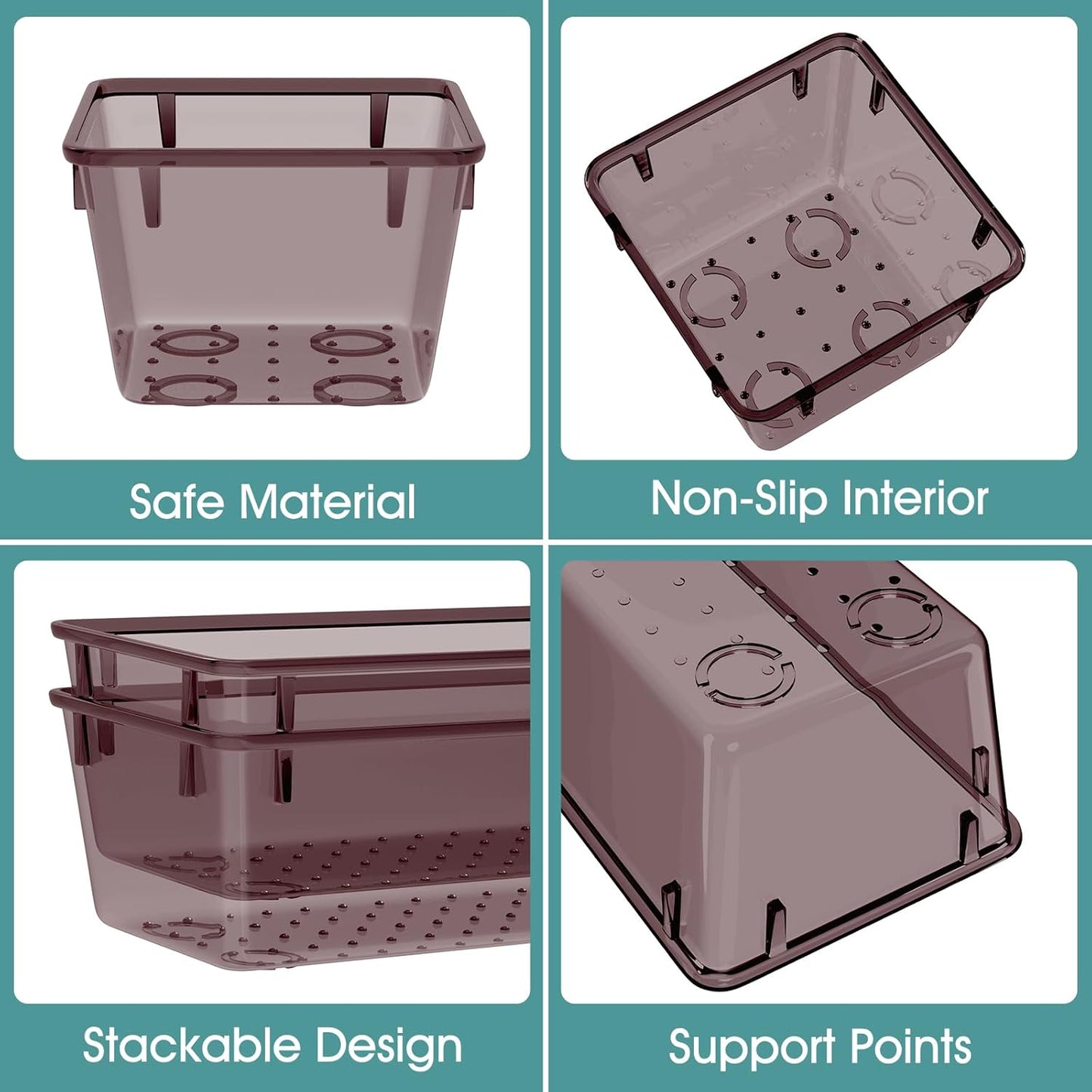 WOWBOX 25 PCS Plastic Drawer Organizer Set, 4 Sizes Desk Drawer Divider Organizers and Storage Bins for Makeup, Jewelry, Gadgets for Kitchen, Bedroom, Bathroom, Office, Clear Brown