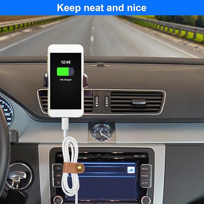 Leather Cable Straps Cord Organizer - Coideal 20 Pcs Earphone Cables Ties Reusable USB Cord Keeper with Snap Cord Clips Holder for Phone (Small + Large, White)