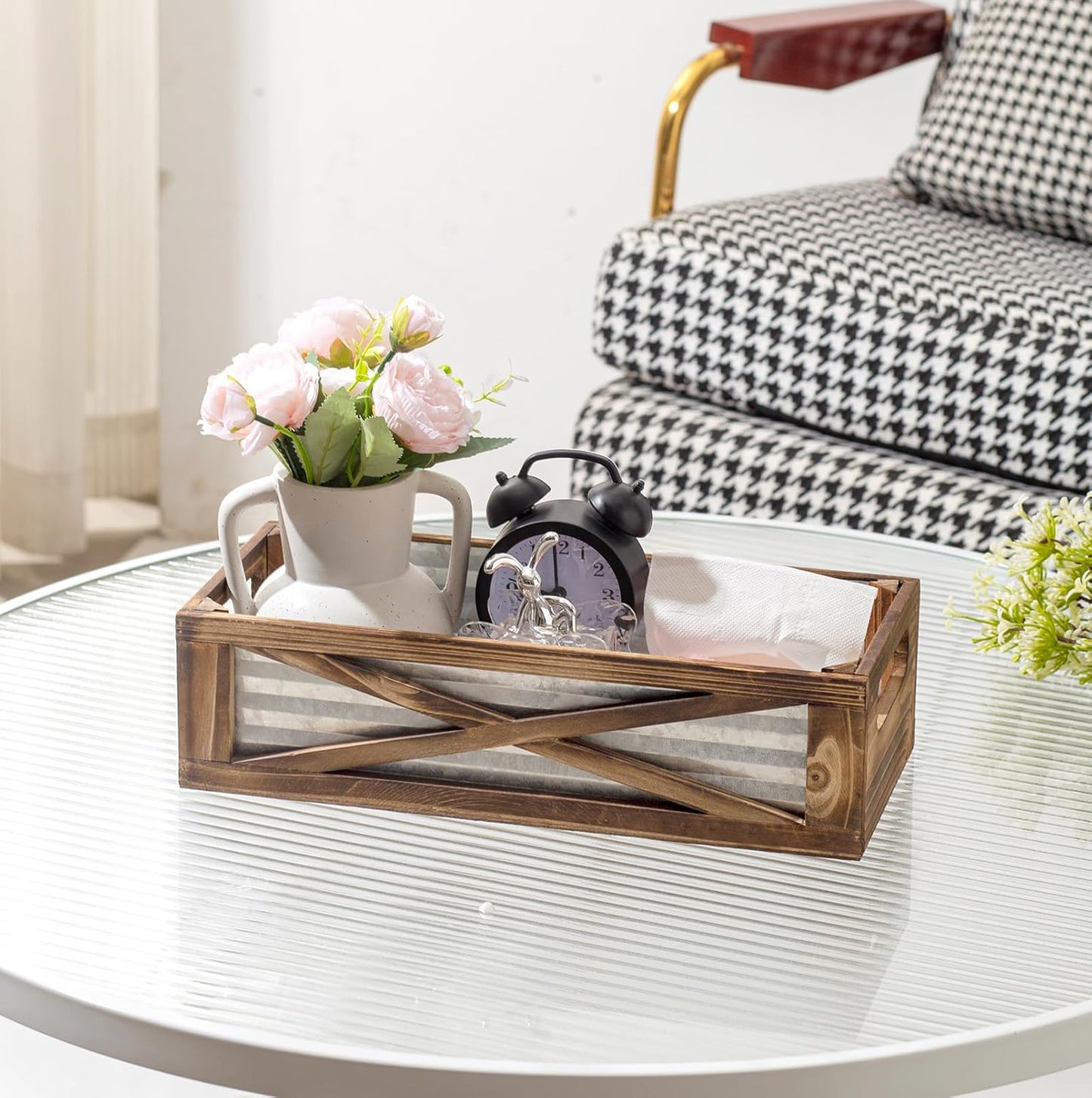 Wooden Toilet Tank Basket, Rustic Bathroom Decor Box, Farmhouse Toilet Paper Organizer Holder, Decorative Bathroom Storage Basket, Barn Door (Brown)