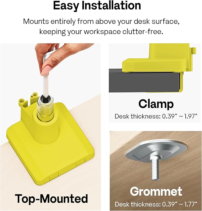 Pixio PS1S Wave Yellow Single Monitor Arm Stand Desk Mount - Fits up to 32 inches Monitors and up to 19.8lbs. VESA Compatibility and Integrated Cable Management