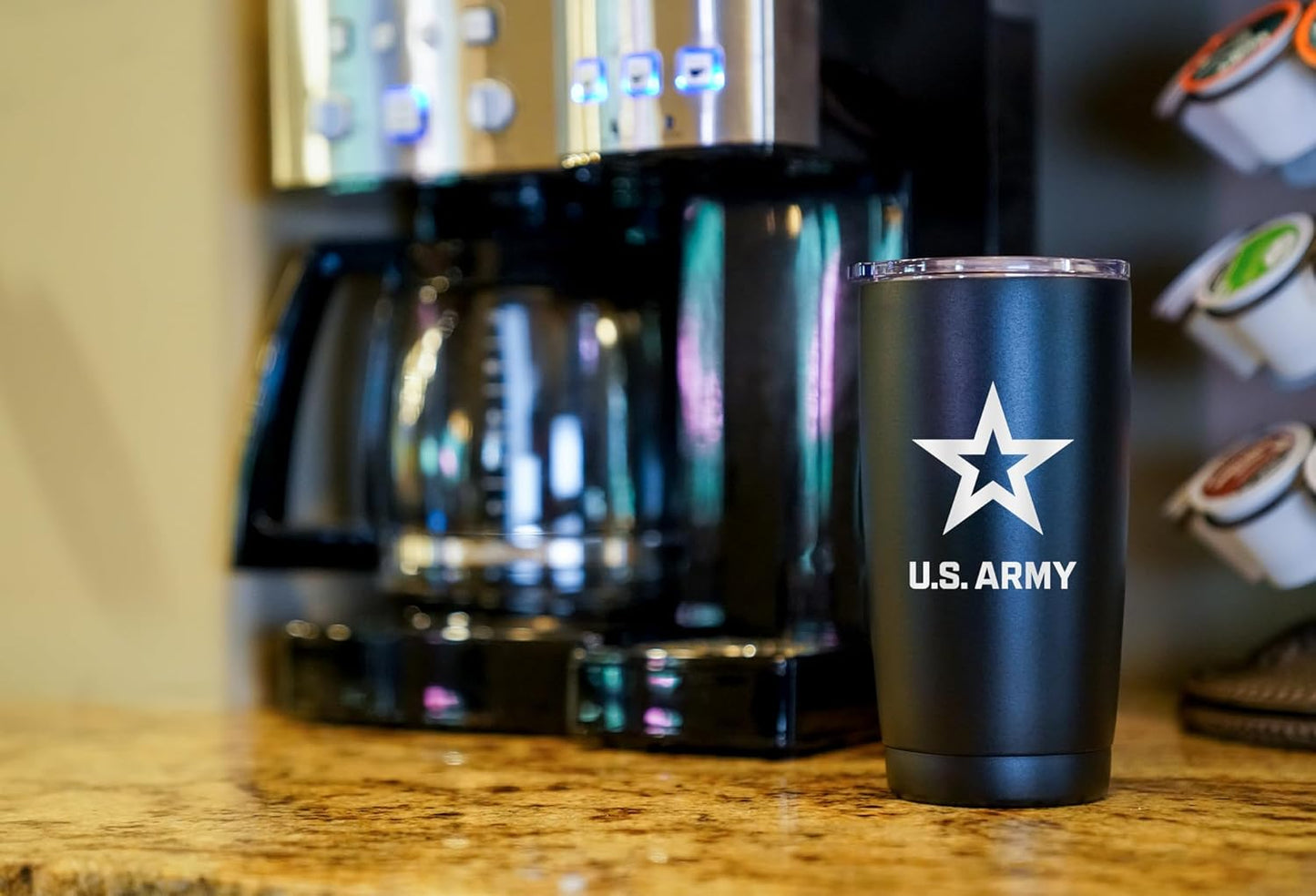 Military Gift Shop 20oz US Army Tumbler, Double-Walled Insulated Steel USA Coffee Mug with Lid-Army 20oz Tumbler