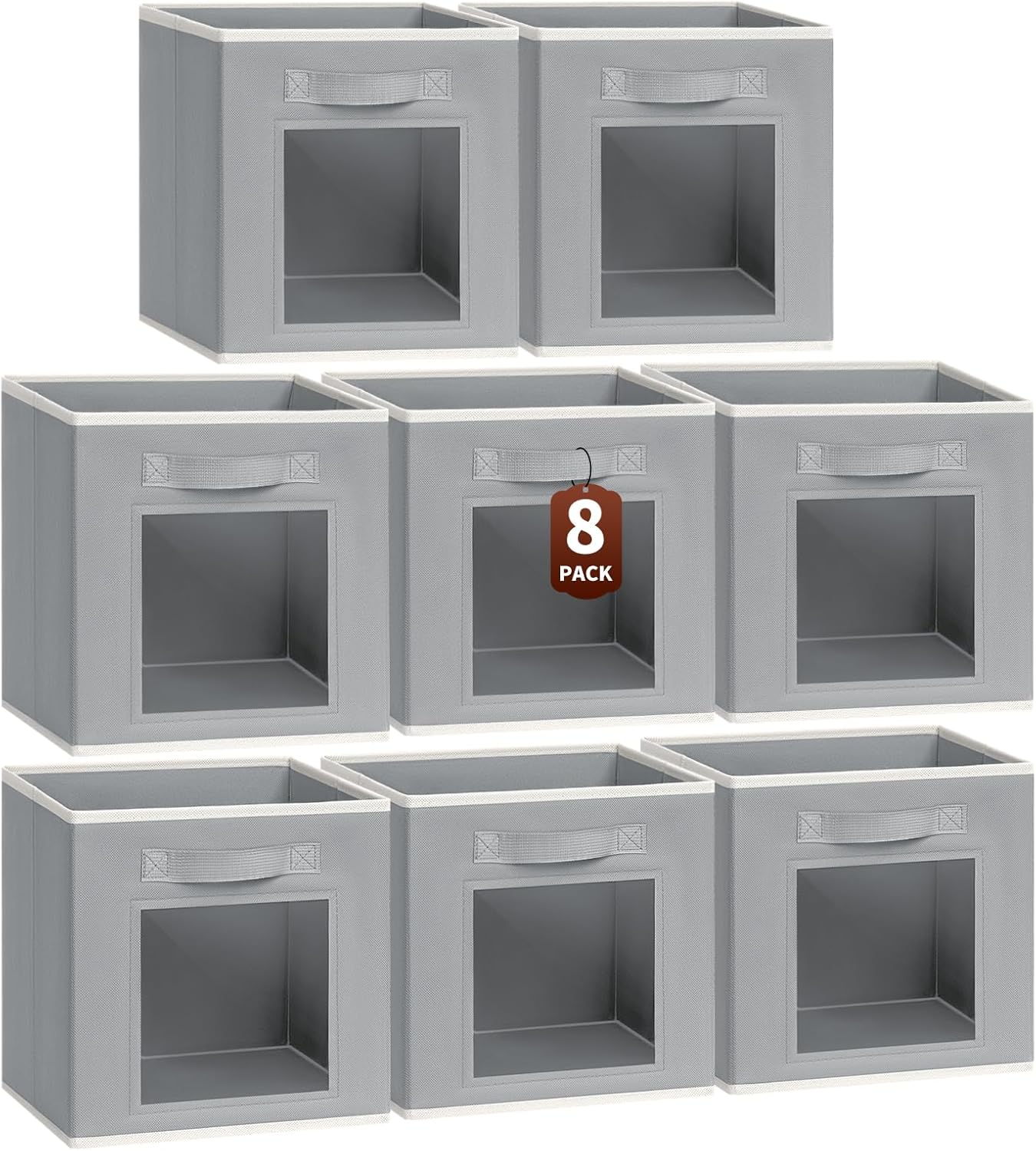 Bins for Closet Organization - Cubby Storage Organizer with Window, Closet Baskets for Shelves, Folding Cubes for Storage, Storage Bins for Home, 11inch, Set of 8, Grey