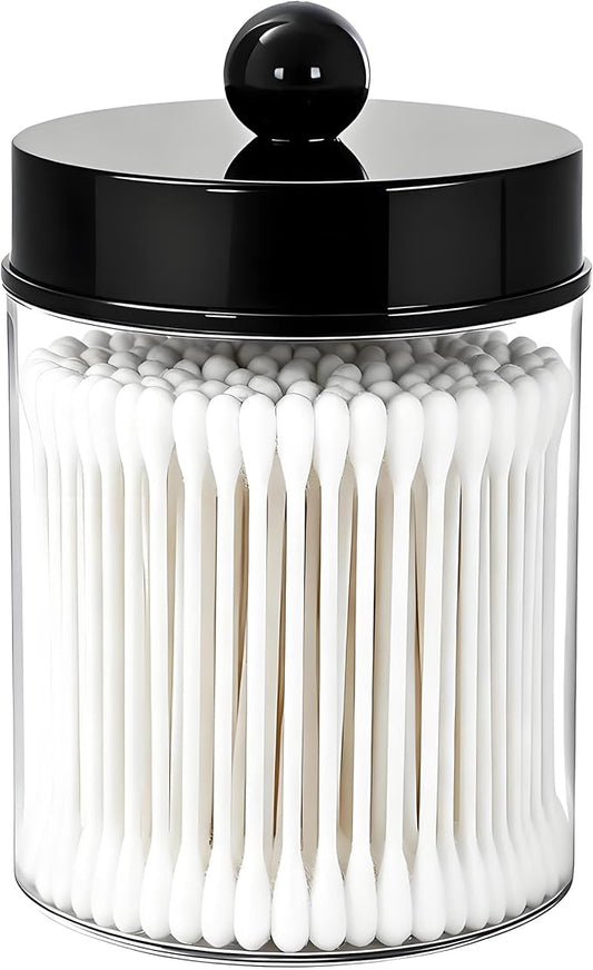 AXX Qtip Dispenser Apothecary Jars Bathroom - Qtip Holder Storage Canister Clear Plastic Jar for Cotton Swab,Q-Tips,Cotton Rounds (F#Black 1Pcs)