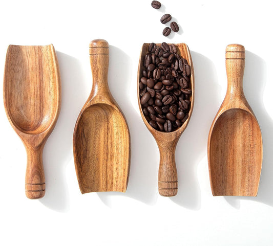 Large Wooden Coffee Scoop, 4pcs Coffee Scoops for Big Jars Canisters, Acacia Wood Ground Coffee Shovel Scooper Multipurpose, Kitchen Scooping Tool Beans Salts Spice Powder Tea Shovels