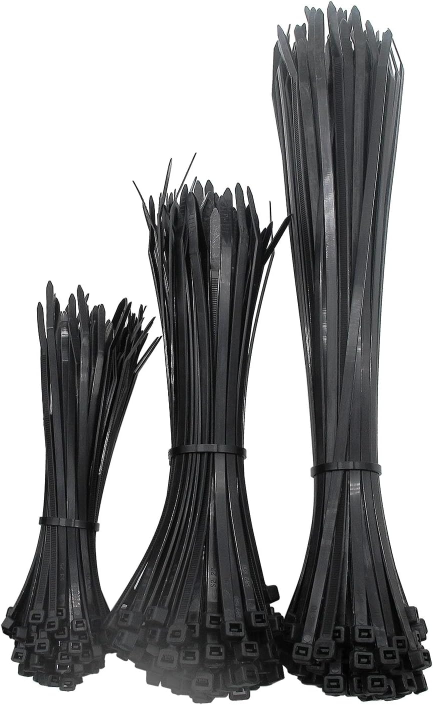 300 Pack Black Zip Ties Assorted Sizes 6+8+12 Inch Heavy Duty Cable Ties - Variety Pack Wire Ties