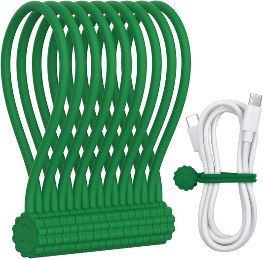 Rich&Ray Silicone Magnetic Twist Ties, Reusable Magnetic Ties for Bundling and Organizing Cable, Holding Stuff, Kitchen Magnets, Office Magnets or Just for Fun (Green, 9 pack)