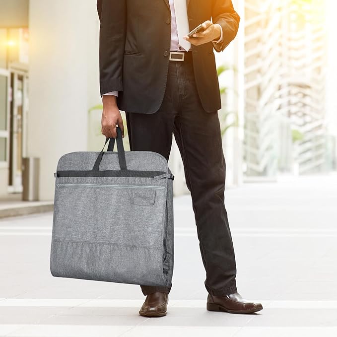 KEEGH 54" Garment Bags for Travel Tri-fold Garment Bag for Dresses Long Waterproof Suit Bags for Men Hanging Clothes for Suit Coats Tuxedos Dresses with 4 Big Pockets & Accessory Pouch, Black