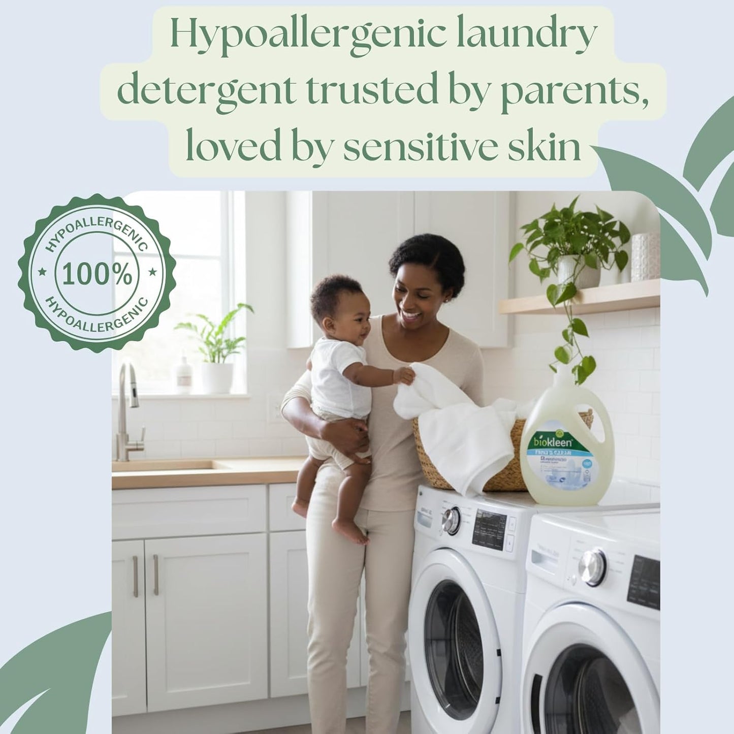 Biokleen Free & Clear Natural 3X Concentrated Liquid Laundry Detergent, 300 Loads, Plant-Based, Hypoallergenic, Removes Stains & Fights Odors, Dye Free, Unscented