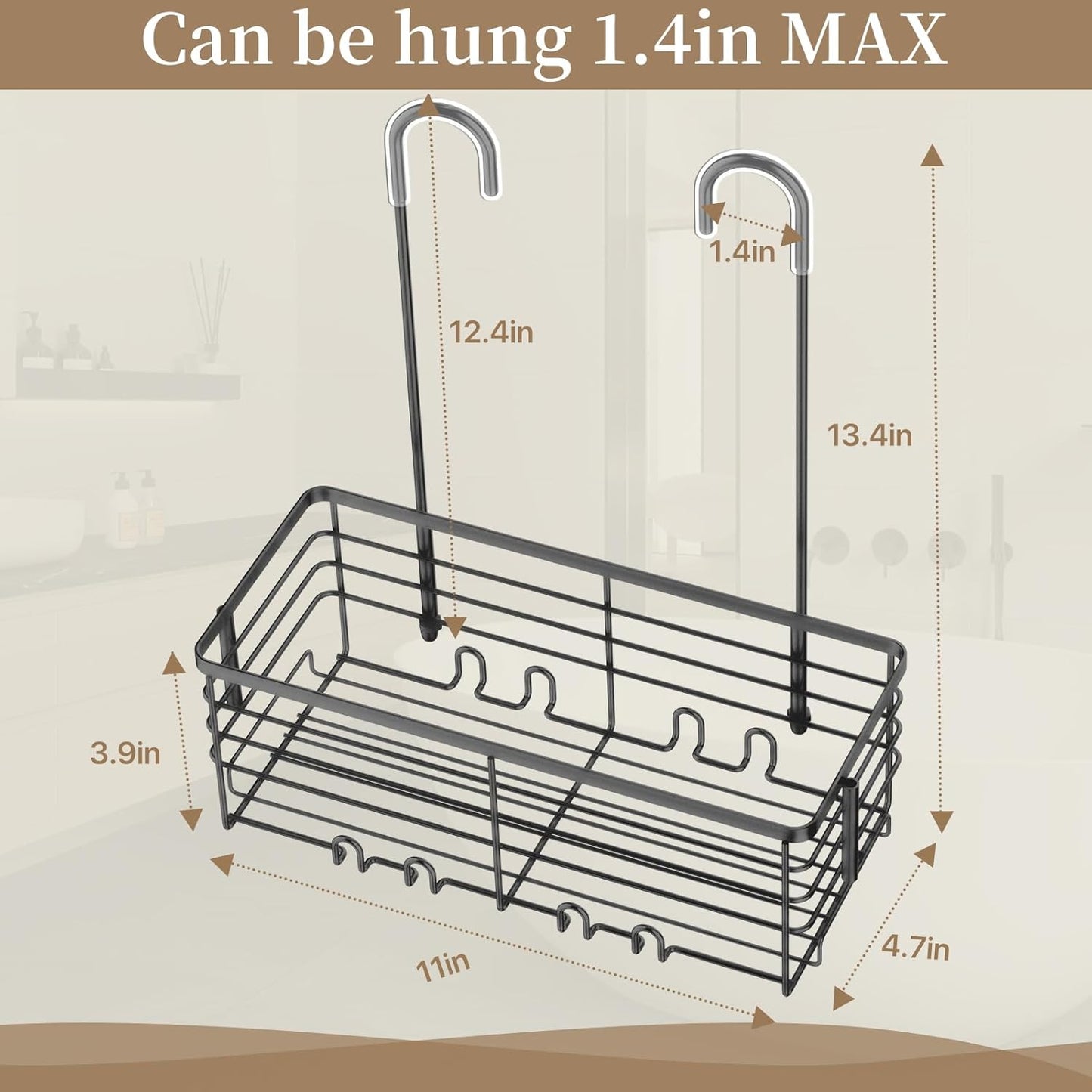DELLAN Hanging Shower Rack, Shower Organizer Hanging for Bathroom, Shower Rack with Hooks Over the Door, Bathroom Shower Caddy and Basket(Black)