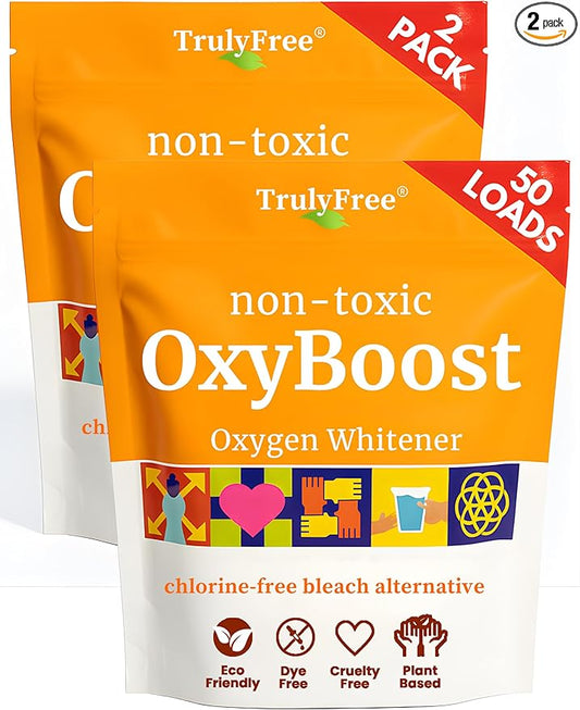 Truly Free OxyBoost - Oxygen Whitener & Clothes Stain Remover Laundry Detergent Powder with Sodium Percarbonate - Brightens Whites & Safe for Colors - Non-Chlorine, Gentle Yet Powerful - Pack of 2