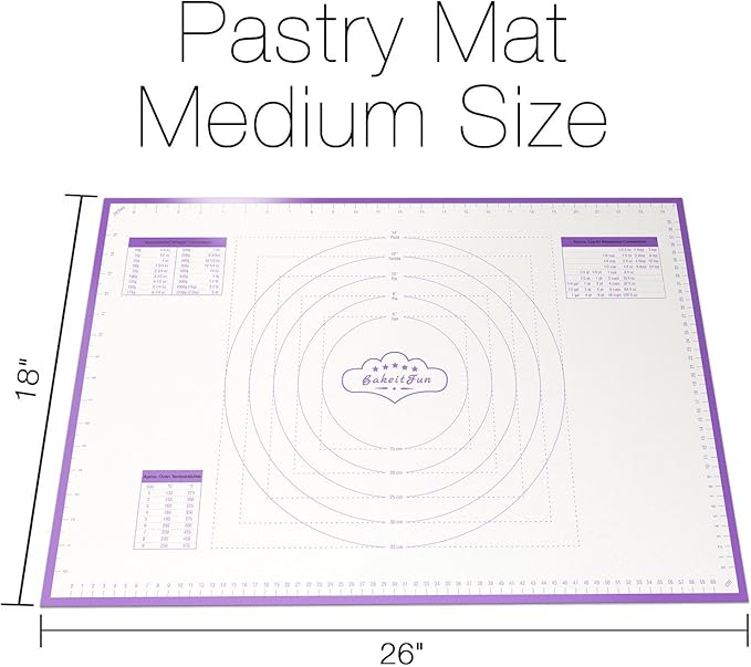 Silicone Pastry Mat Large, Nonstick Rolling Mat with Measurement Markings in Inches and Centimeters, Conversion Charts, BPA Free, Dishwasher Safe, Heat Resistant to 450°F