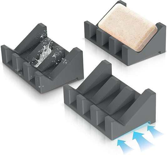 Silicone Soap Dish,3PCS Extended Self Draining Soap Dish for Shower Soap Holder Soap Dishes for Bar Soap,Bathroom Soap Holder Bathtub Soap Dish with Drainage Keep Soap Bar Dry Clean