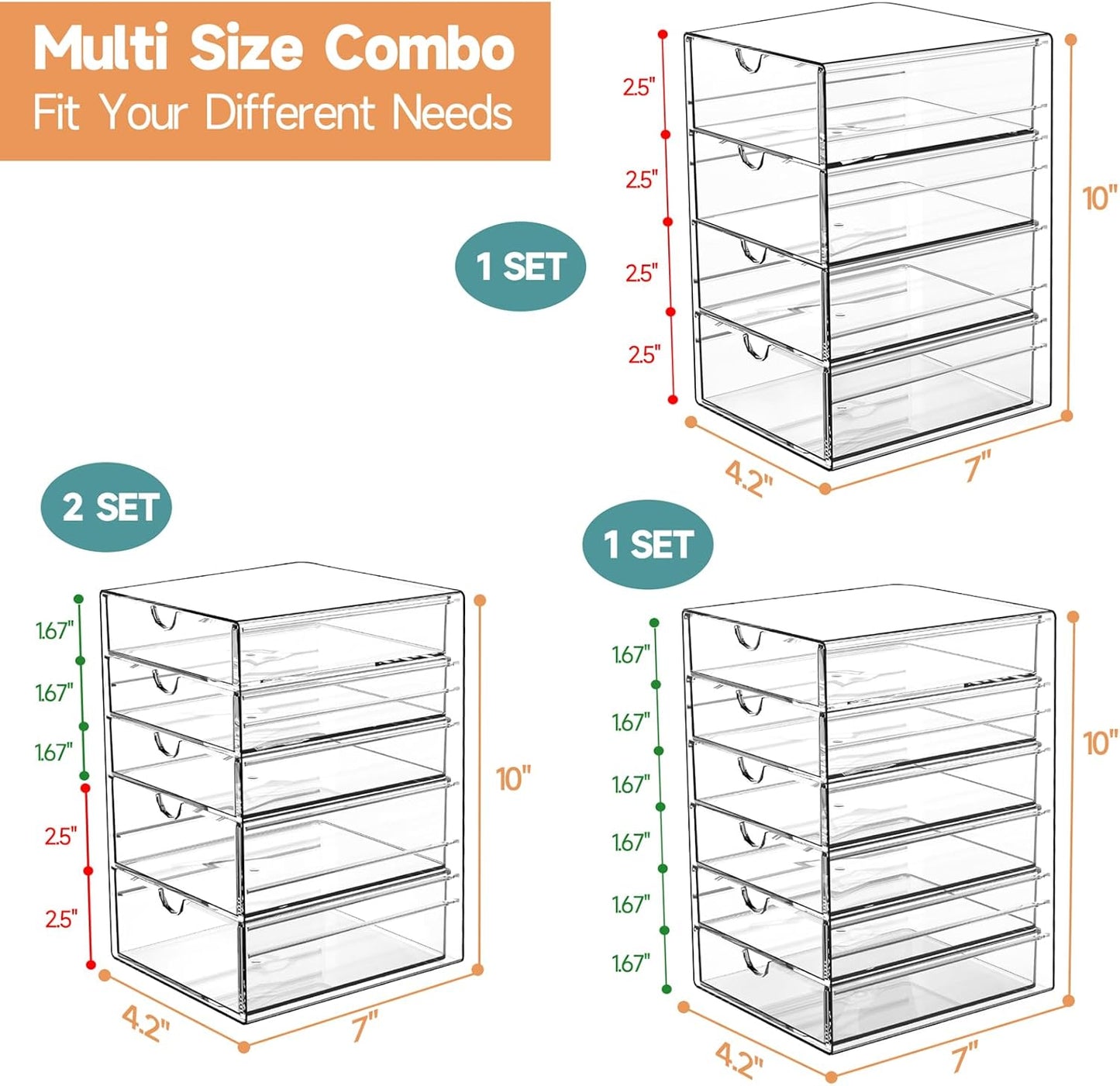 Makeup Drawer Storage Organizer with 20 Drawers, 4 Set Acrylic Office Desk Organization and Storage, Dustproof Drawer Organizer for Makeup, Office, Countertop, Jewelry, Pen, Desktop, Bathroom, Bedroom