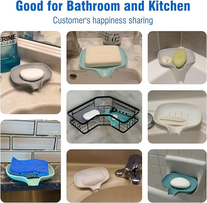 3 Pack Soap Bar Holder, AIMAIAIMAI Self Draining Soap Dish, Quick Drainage, Soap Dishes for Bathroom, Shower, Silicone Soap Tray for Kitchen, Dishwasher Safe (Green)