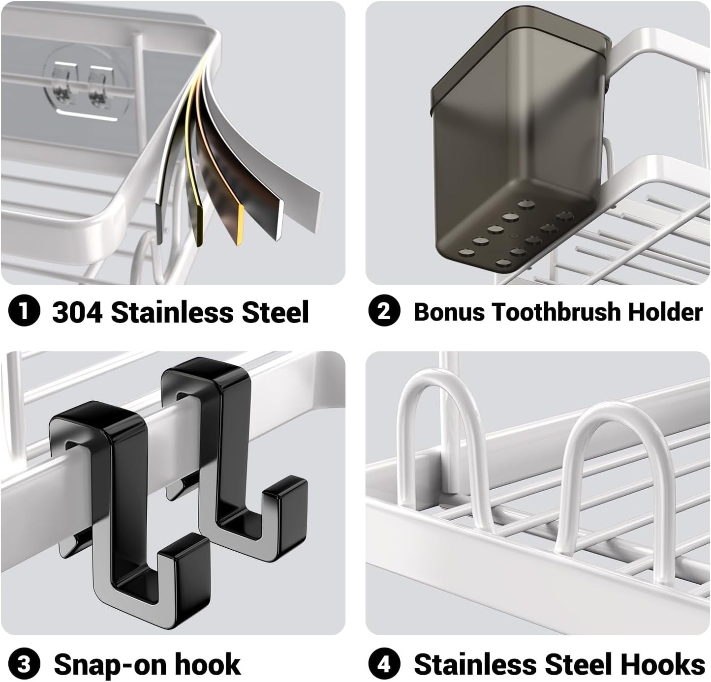 Shower Caddy Corner Organizer Shelf: 2Pack Adhesive Shower Shelf Essentials Accessories - No Drilling Stainless Steel Bathroom Storage Rack with Hooks and Toothpaste Holder