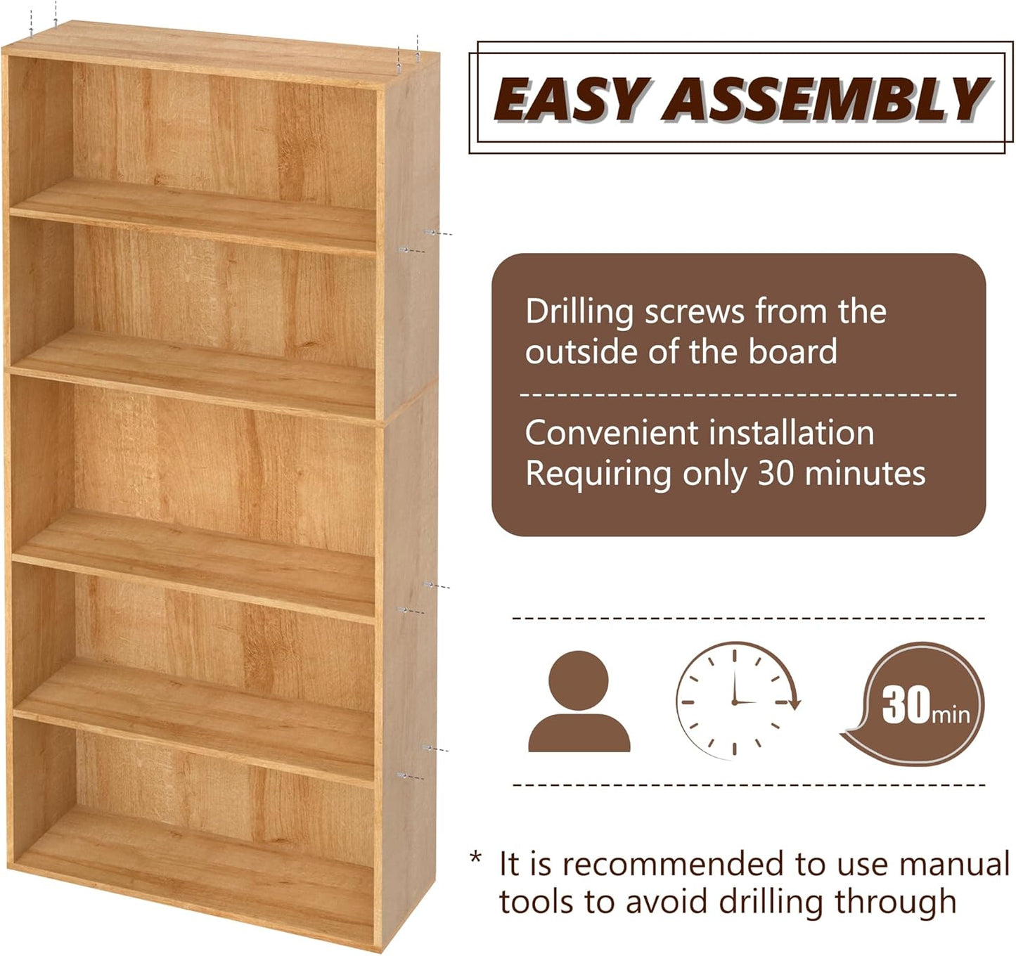 Wooden 5 Cube Storage Organizer,5 Tier Low Bookcase Storage Display Organizer, 54 Inch Versatile Cubes Shelf and Cubby Unit for Any Space (Natural Oak, 5 Cube-W(23.6inch)