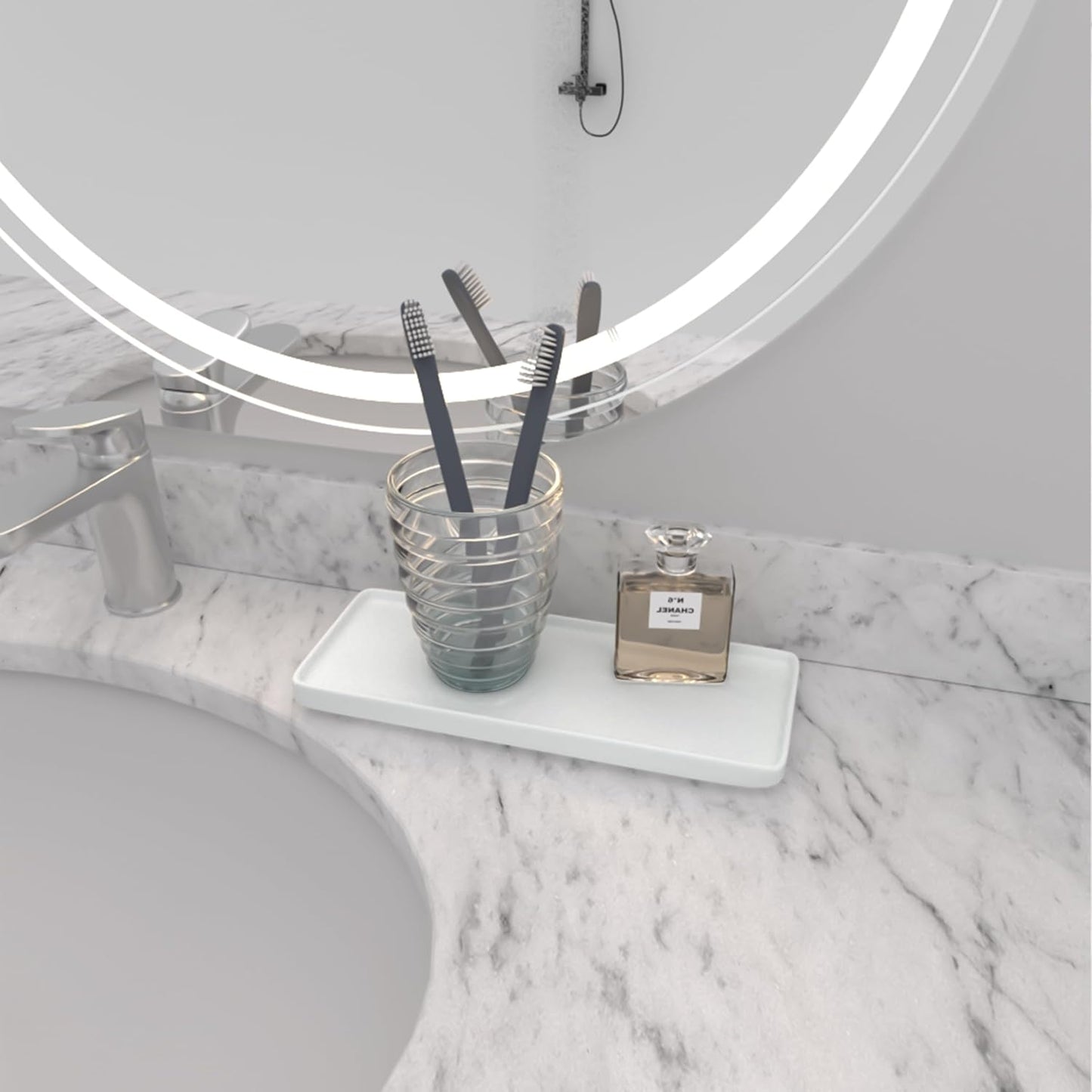 Premium Ceramic Bathroom Tray – Sleek Non-Slip Organizer for Shower, Countertop, Vanity | 9.25x3.66inch | Easy-Clean, Corrosion-Resistant