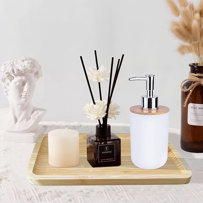 Aoheuo Bathroom Counter Tray, 10 inches Long, 7 inches Wide, 0.6 inches High, Bamboo Decorative Tray for Bathroom, Kitchen Sink and Vanity