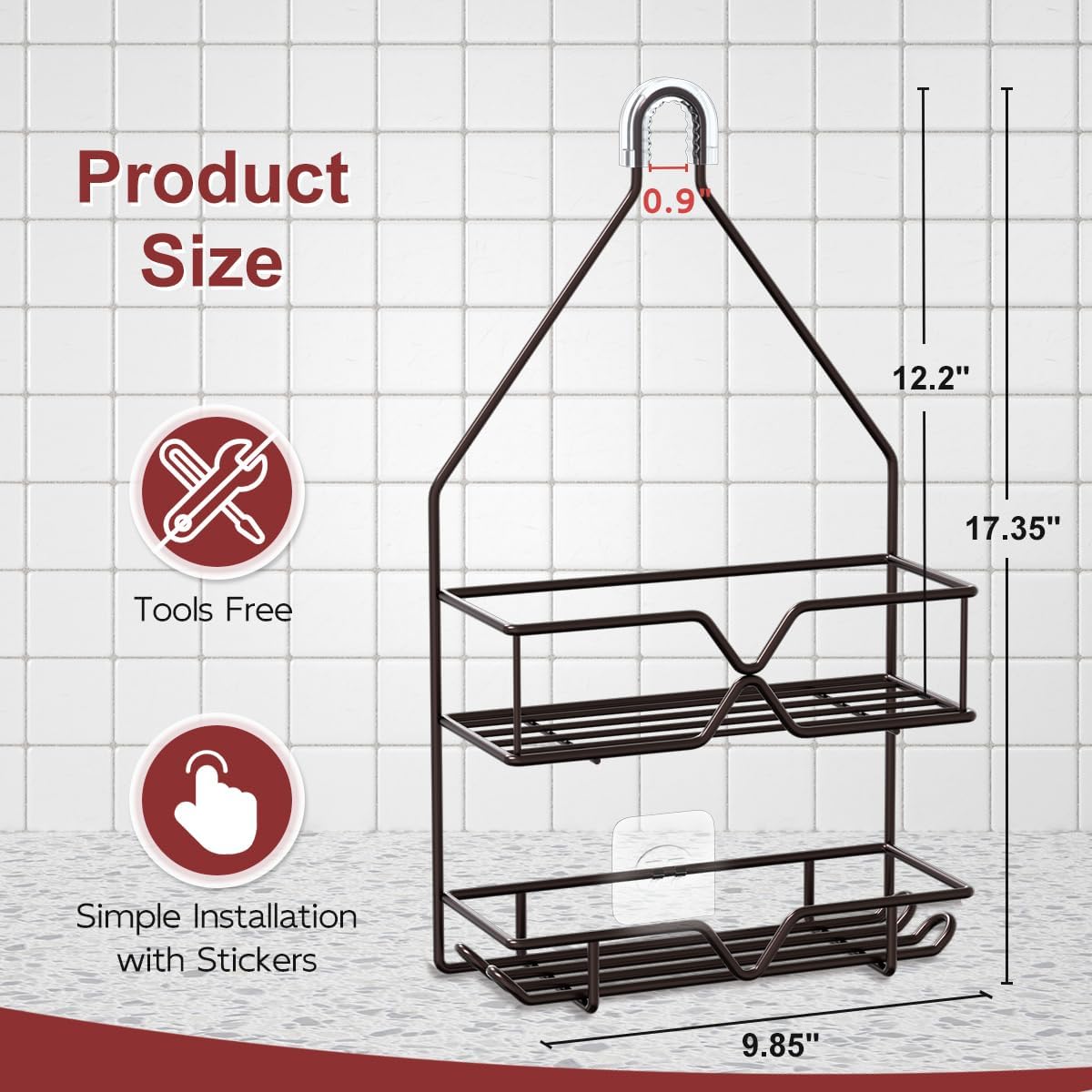 TreeLen Shower Caddy over Shower Head Hanging Bathroom Caddy for Bathroom Organizer 4 Hooks Shampoo Holder-Bronze