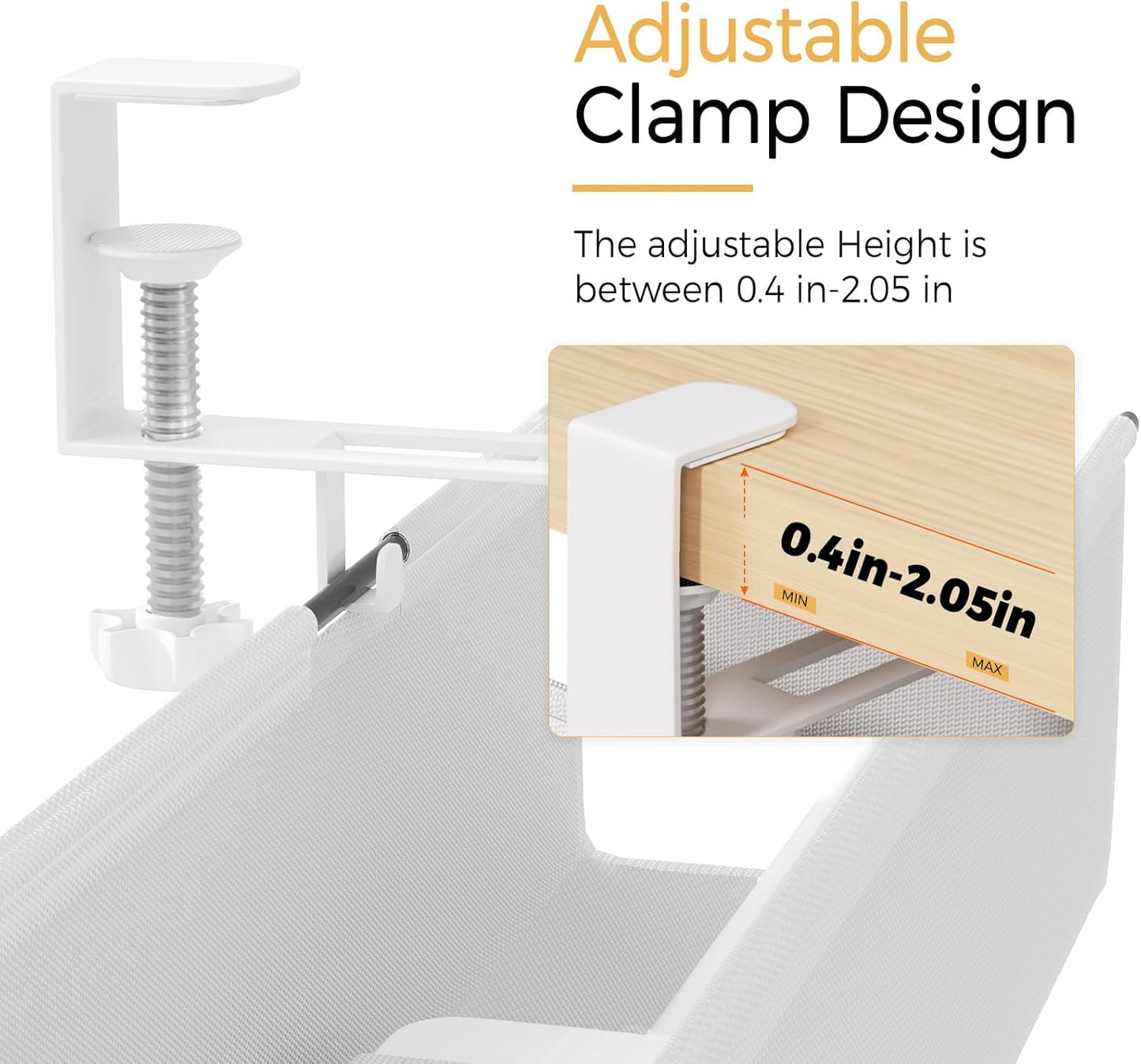 Under Desk Cable Management Tray 27.2" - No Drill Computer Wire Organizer Cable Tray, Cord Hider Clamp Mount with 16X Cable Ties PC Cables Management Cord Holder for Office/Home (Upgrade Fabric,White)