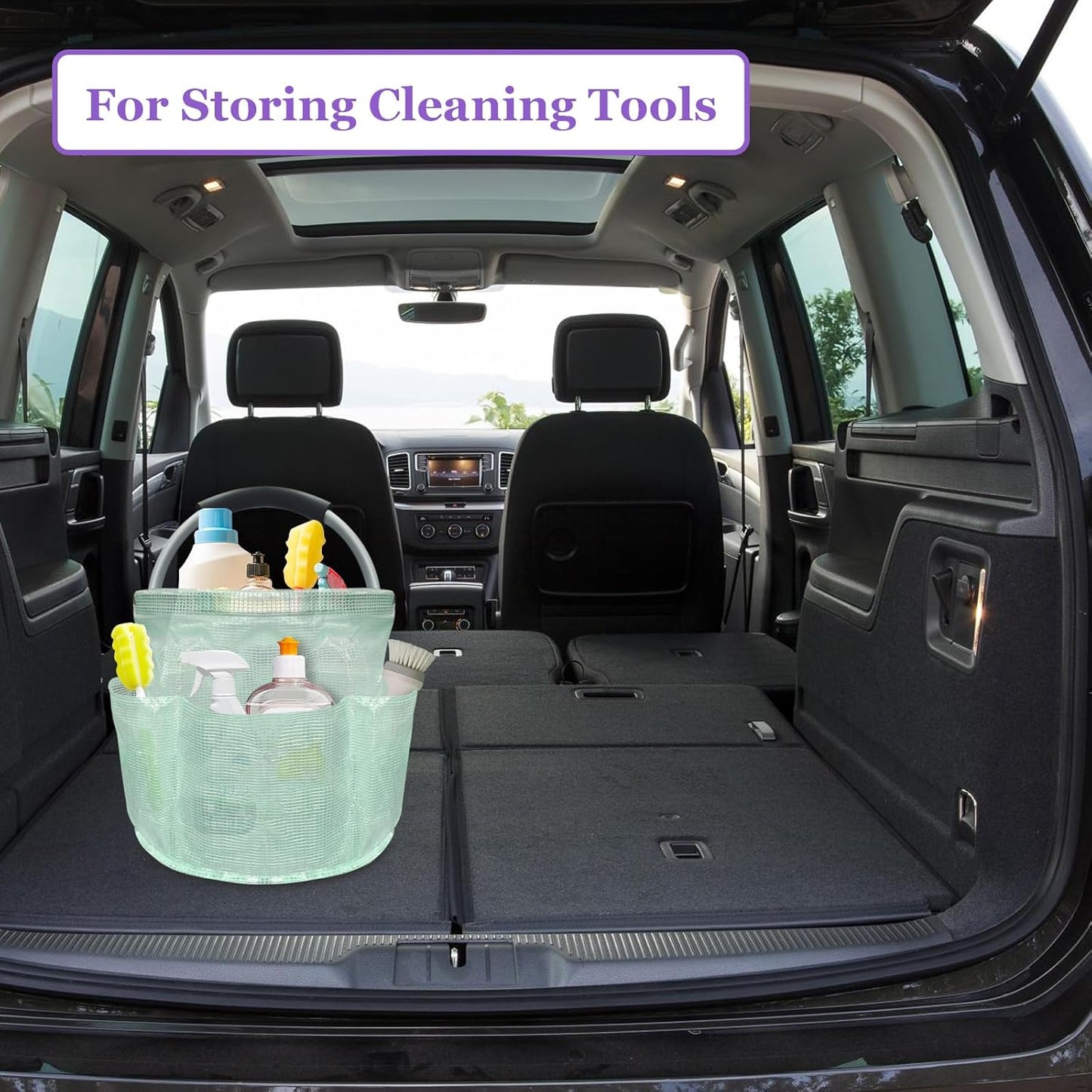 2Pack Portable Cleaning Caddy for Cleaning Supplies, 17L Household Tool Bucket Organizer for Men, Large Cleaning Basket in PVC Resin for Family, Garden, Transparent + Green