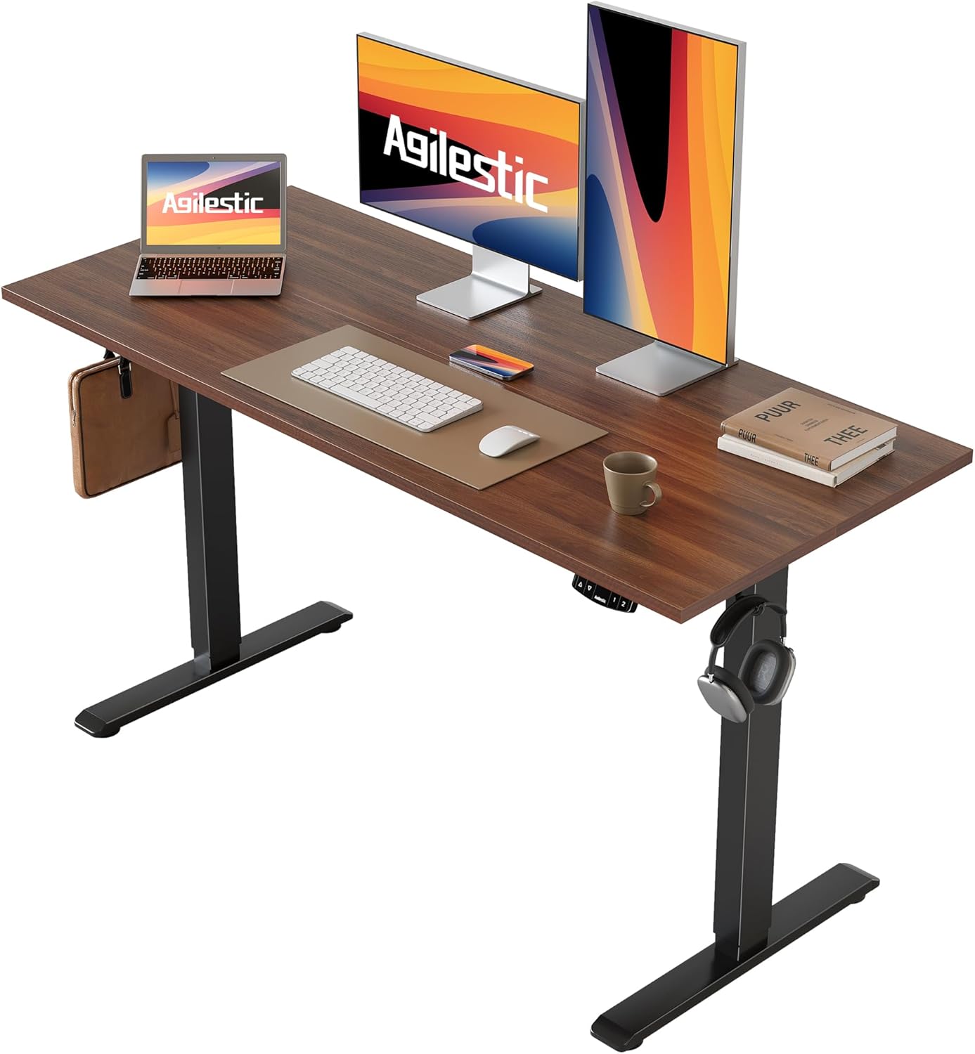 Agilestic Electric Standing Desk, 48 x 24 Inches Height Adjustable Desk, Sit Stand up Desk for Work Office Home, Ergonomic Rising Computer Table with Memory Preset, Dark Walnut