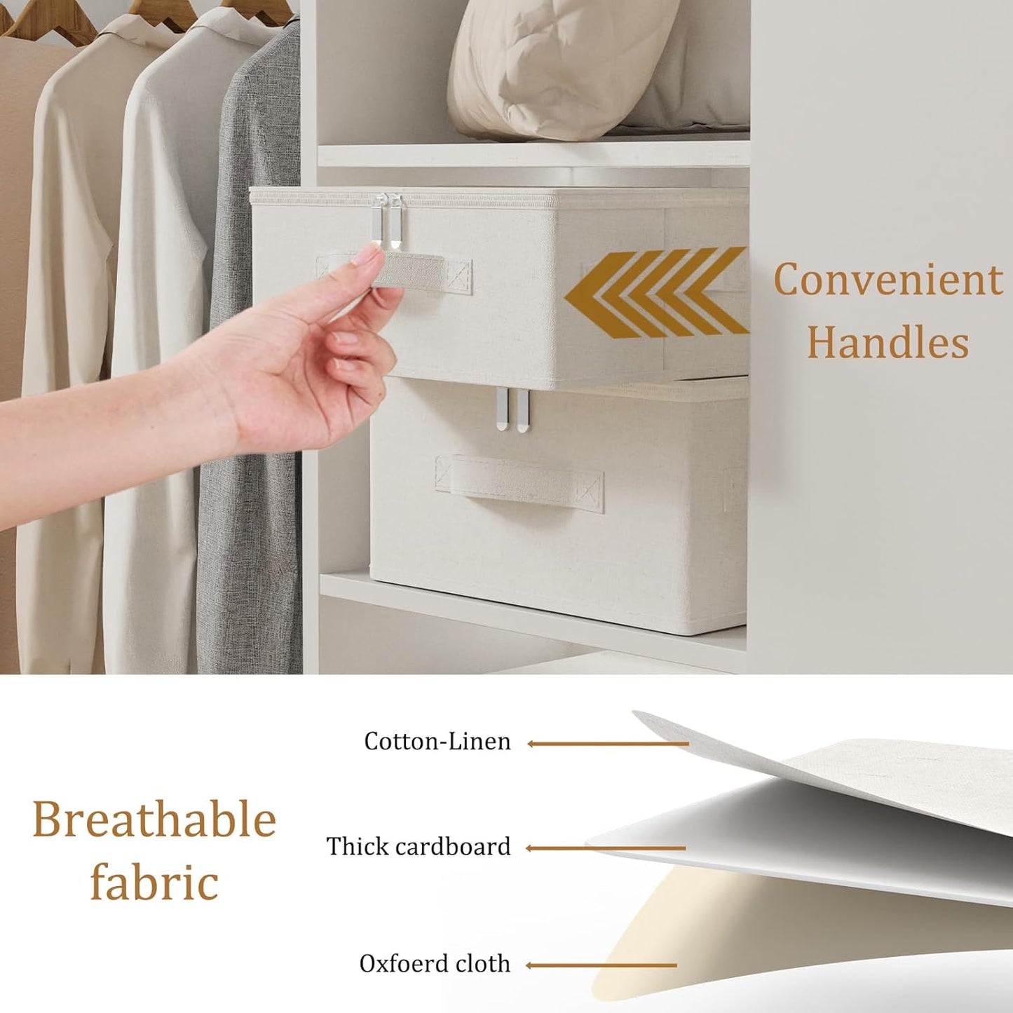 Underbed Storage Box with Lid, Foldable Clothes Organizers, Home Organising Baskets for Clothes, Shoes, Blankets, Pillows, 14.9x10.2x5.9Inches, Beige, 2 Pack