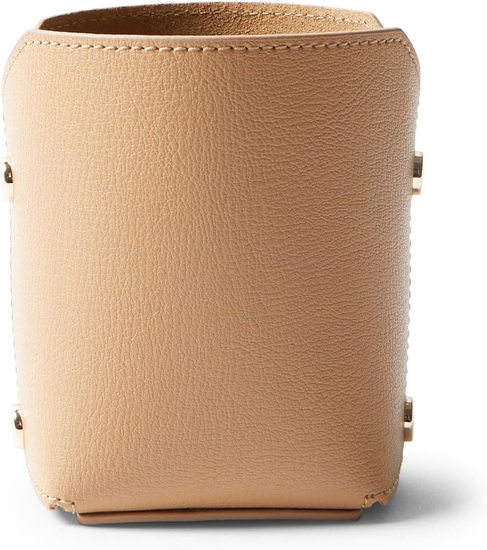 Leatherology Premium Tan Modern Pencil Cup – Leather Desk Organizer with Snap Construction, Lays Flat for Travel, Minimalist Portable Design with Suede Interior