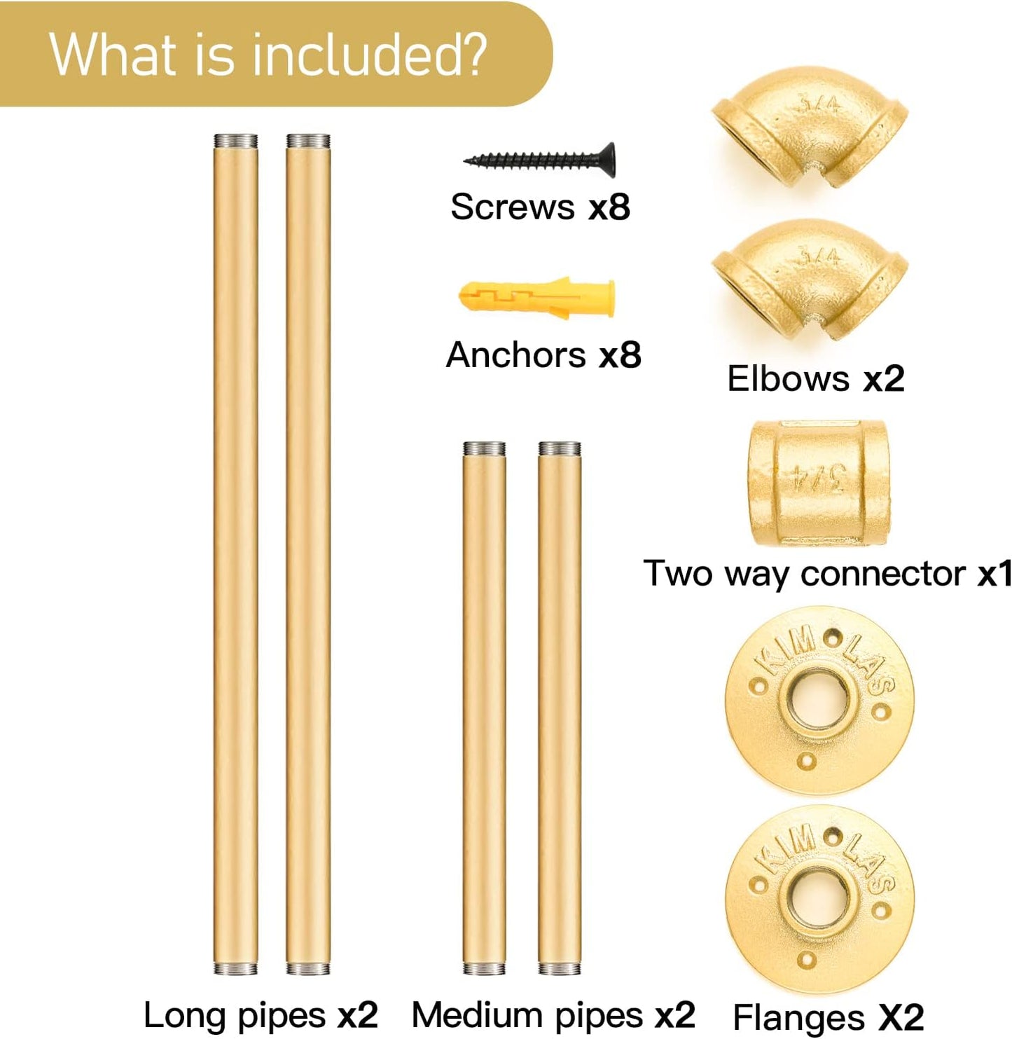 48” Gold Wall Mounted Clothes Rack, Industrial Pipe Iron Garment Bar, Heavy-Duty Detachable Clothing Rod, Multi-Purpose Metal Wall display Hanging Pole for Closet Storage, Laundry Room 2 Base