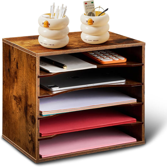 EMERIT Paper Organzier Wood Desktop Organizer Storage Letter Tray File Sorter with Adjustable Shelves for Home Office